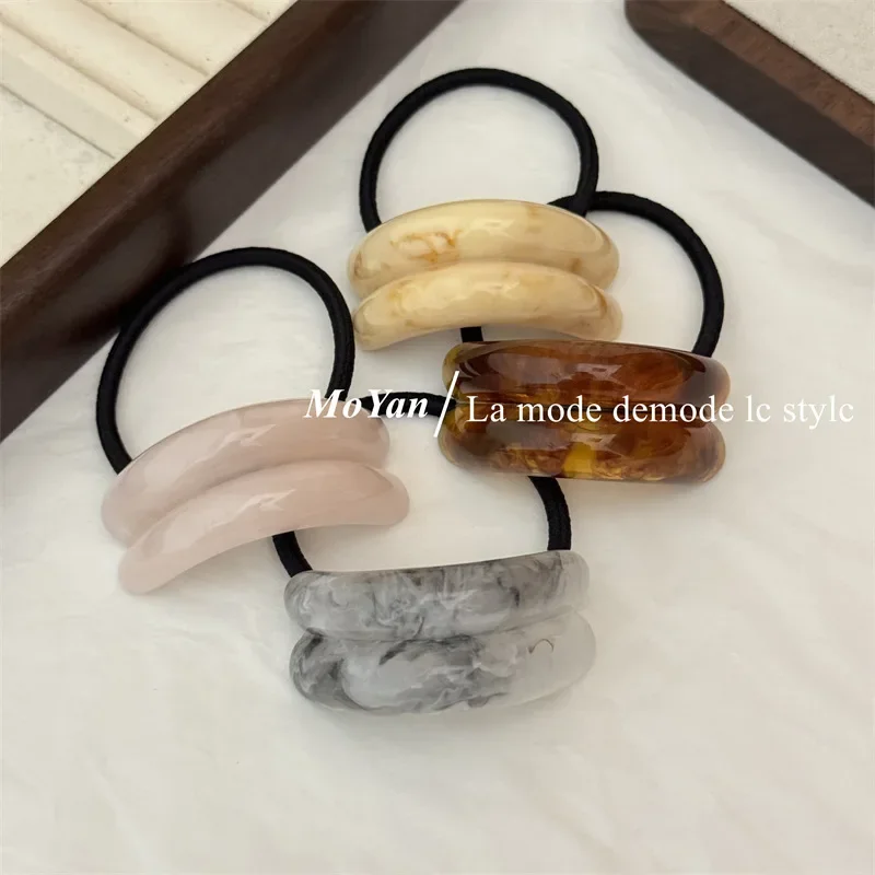 New double arc ink texture smudge resin headrope versatile high elastic hair band Korean version hair rope rubber band