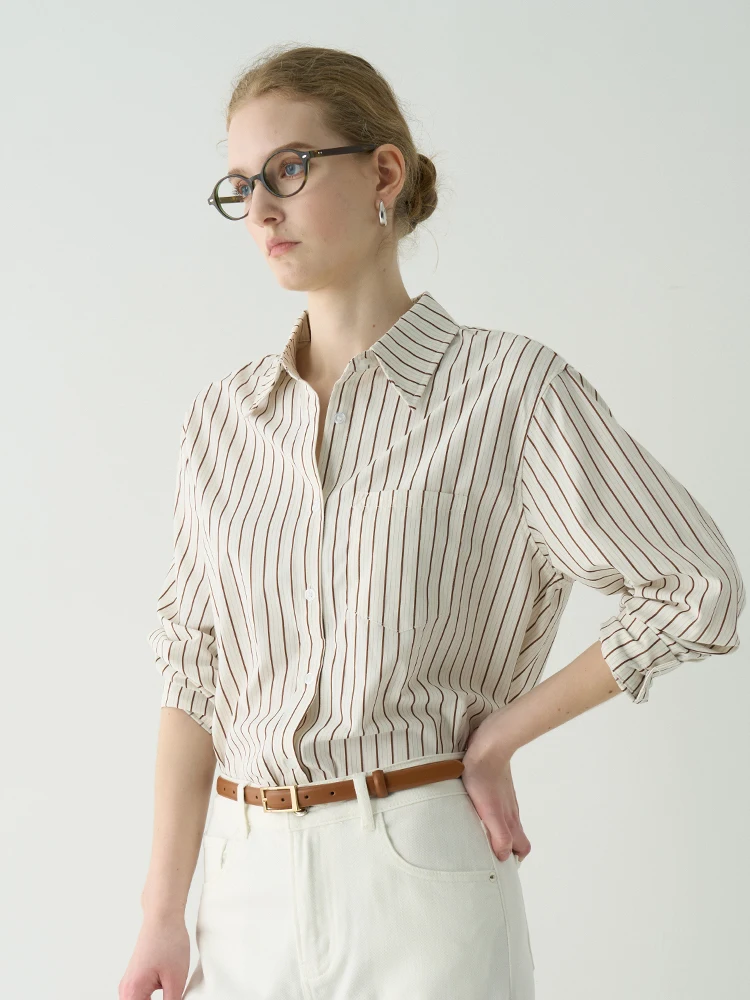 

Женская хлопковая рубашка VDH Studio Classic Casual свободного кроя в полоску с длинным рукавом для весны и лета, для офиса и повседневной носки, свободный крой