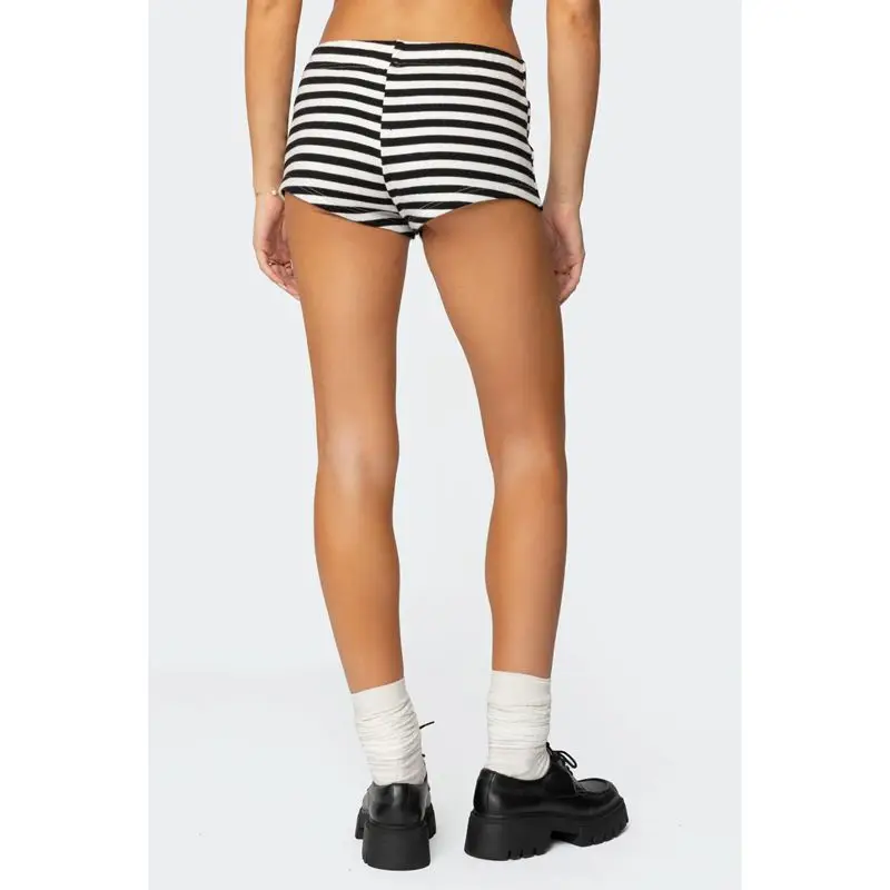 Combhasaki 여성 여름 Y2K 캐주얼 스트라이프 프린트 대비 컬러 반바지 신축성있는 낮은 허리 바지 휴가 비치 클럽 streetwear