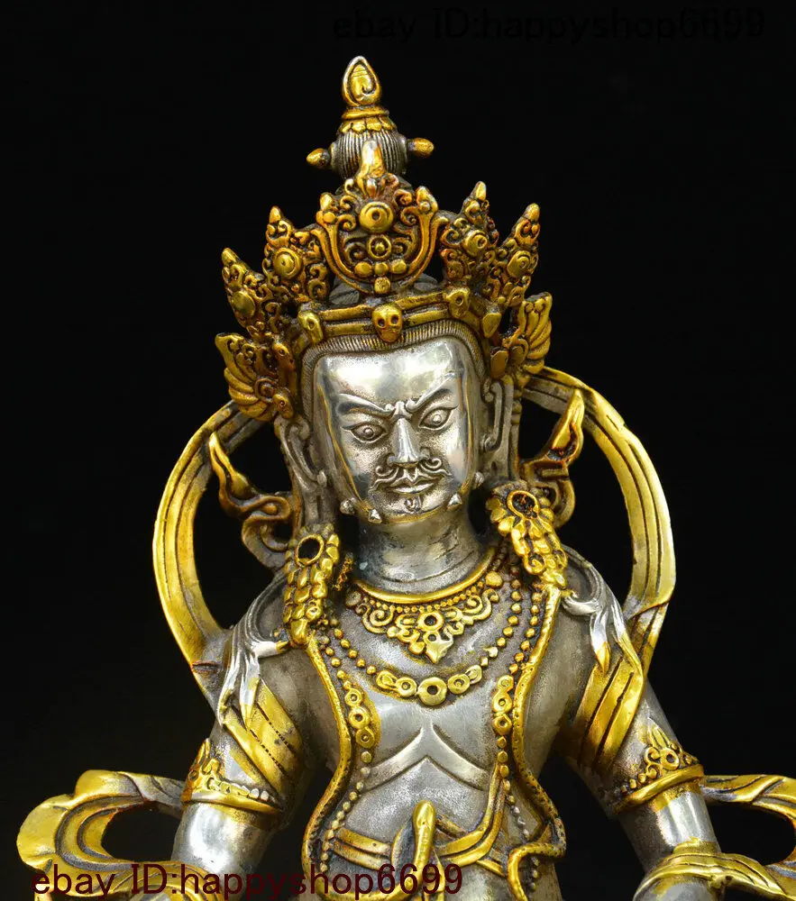 chinaOld Buddhism Temple Tibet Silver Gilt Yellow Jambhala Wealth God Buddha Sta