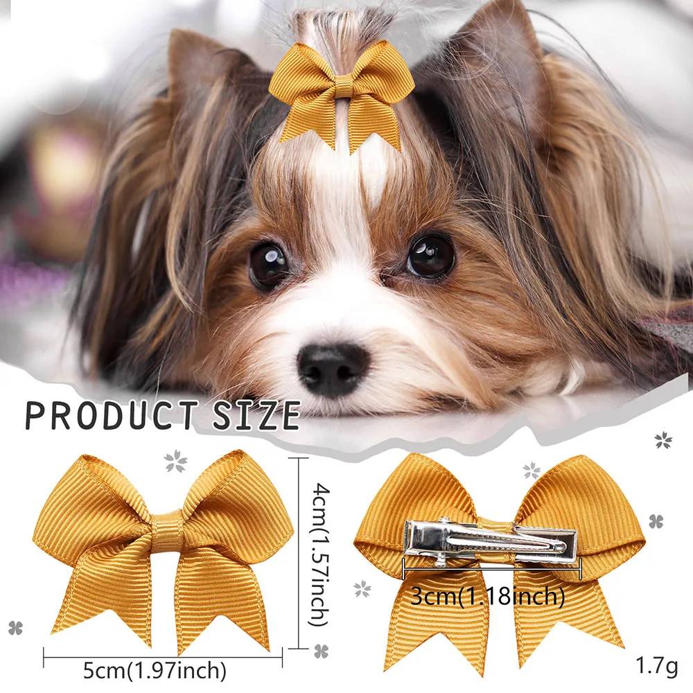 20PCS Cute Pet Dog Hair Clips Puppy Solid Color Bow Hairpin Pet Cat Dog Hairpin Boutique Pet Bow Hair Accessories Multicolor