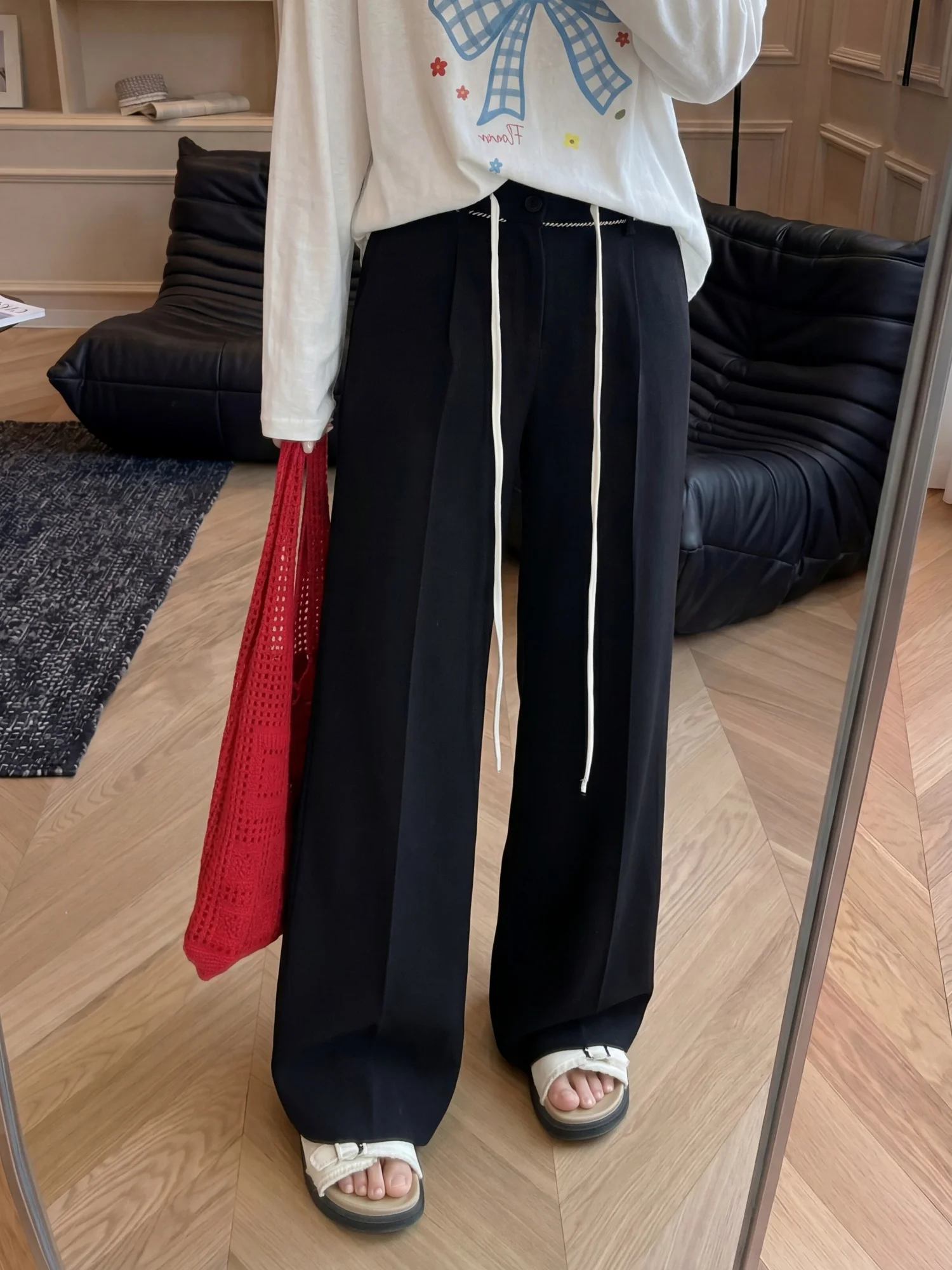 

plus Size Women's Loose Fit Long Pants Spring Commute Style Versatile Conceal Meat Slimming High Waist Wide Leg Trousers