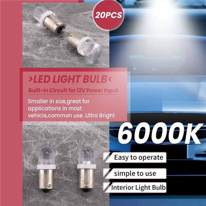 

New Arrival 20Pcs BA9S 1895 H6W 53 57 Bayonet LED Light Bulbs For Car Map Lamp 12V White