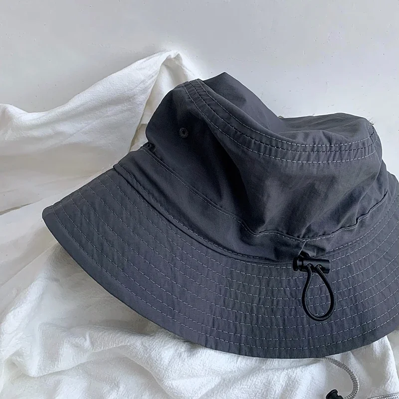 Thin Nylon Solid Color Fisherman Hat Men Women Quick Drying Outdoor Workwear Functional Sun Protection Bucket Hats Adjustable