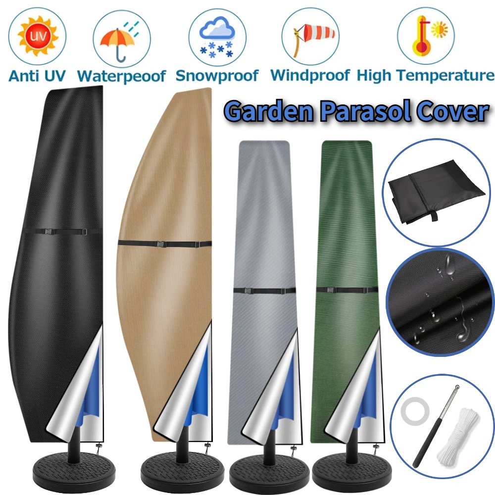Housse de parasol de patio 210D imperméable pour extérieur, style banane/droite, compatible avec les parasols cantilever de 6 à 14 pieds