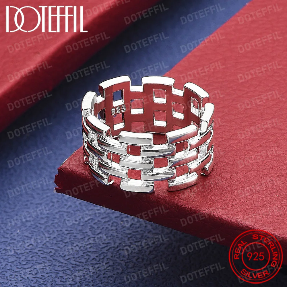 925 Sterling Silver Square Checkered Network Ring For Woman Man Wedding Engagement Charm Party Jewelry
