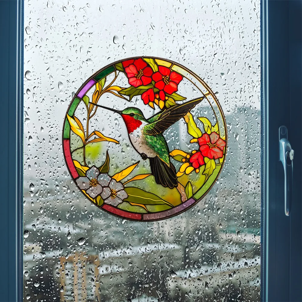 Non-Adhesive Hummingbird Window Decals Double-Sided Design Reusable Electrostatic Sticker Anti-collision PVC Warning Sticker