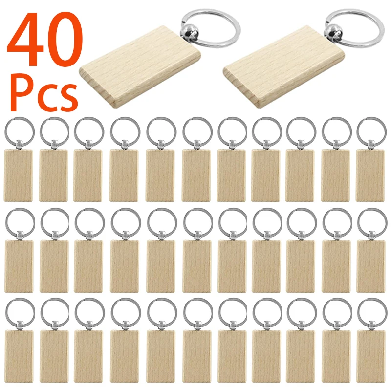 Madeira em branco Keychain, Chaveiros em branco, 40pcs