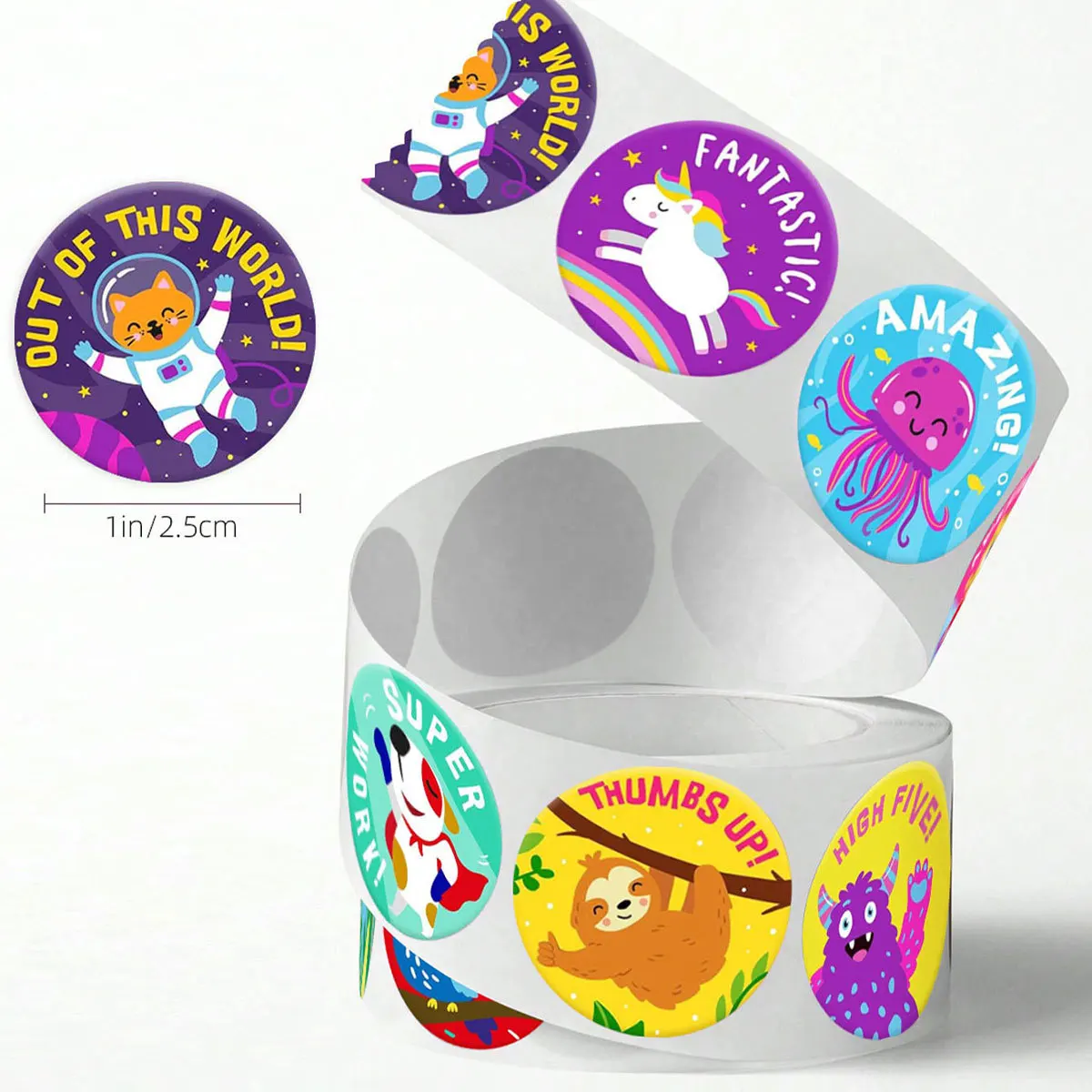 JCAC 500pcs/roll 18-Design Cartoon Animal Reward Doodle Stickers, PVC Self-Adhesive, for Teacher Encouragement and Gift Card DIY view 2