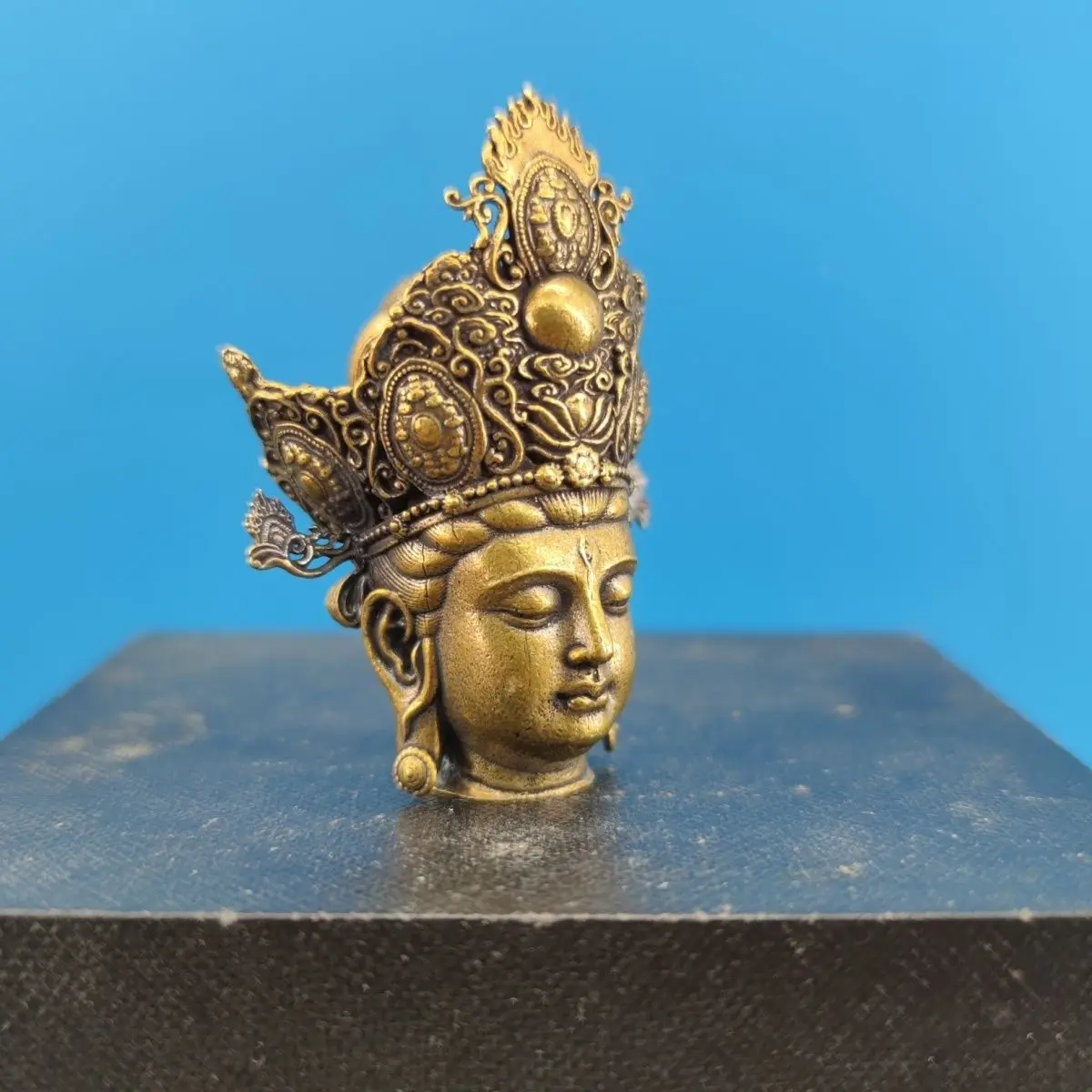 Solid Brass Black Myth Buddha Bodhisattva Buddha's Head Statue Car Decoration Copper Sculpture Figurine Model Gift