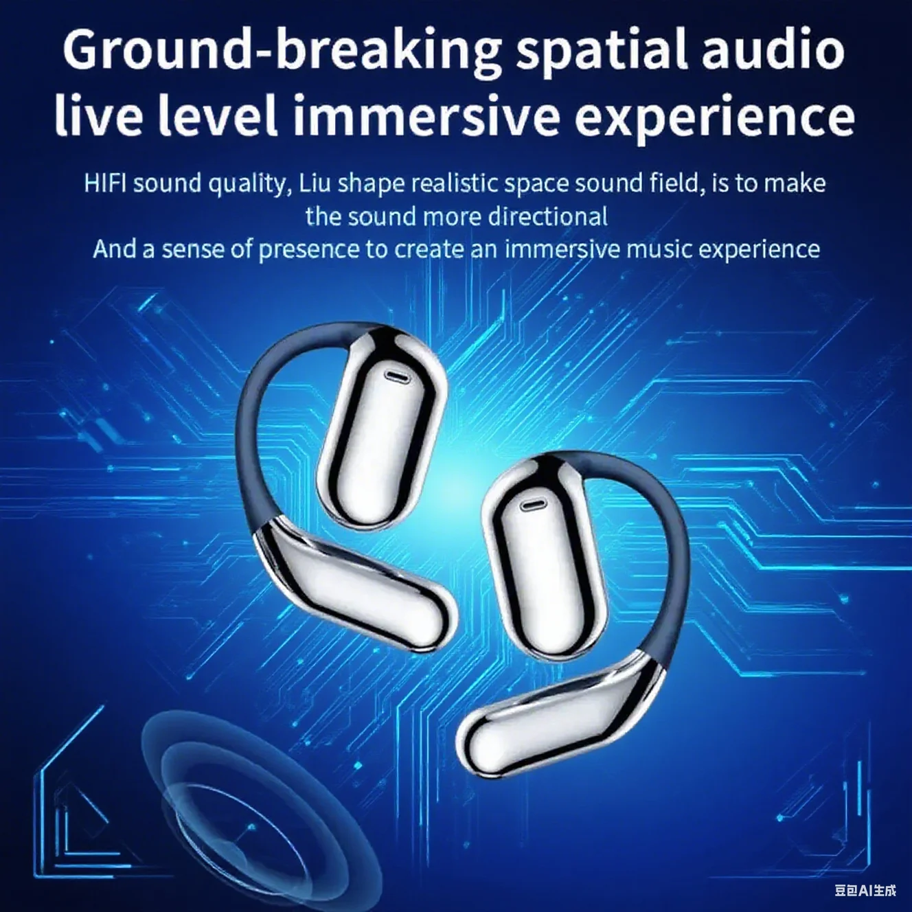 OWS Hanging Ear LCD Color Screen Bluetooth 5.4 Open Non in Ear Sports Wireless Intelligent AI Translation Wireless Earphones