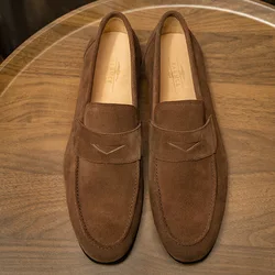 Cattle Suede Men Loafer Flat Bottom Shoes British Style Casual Shoes