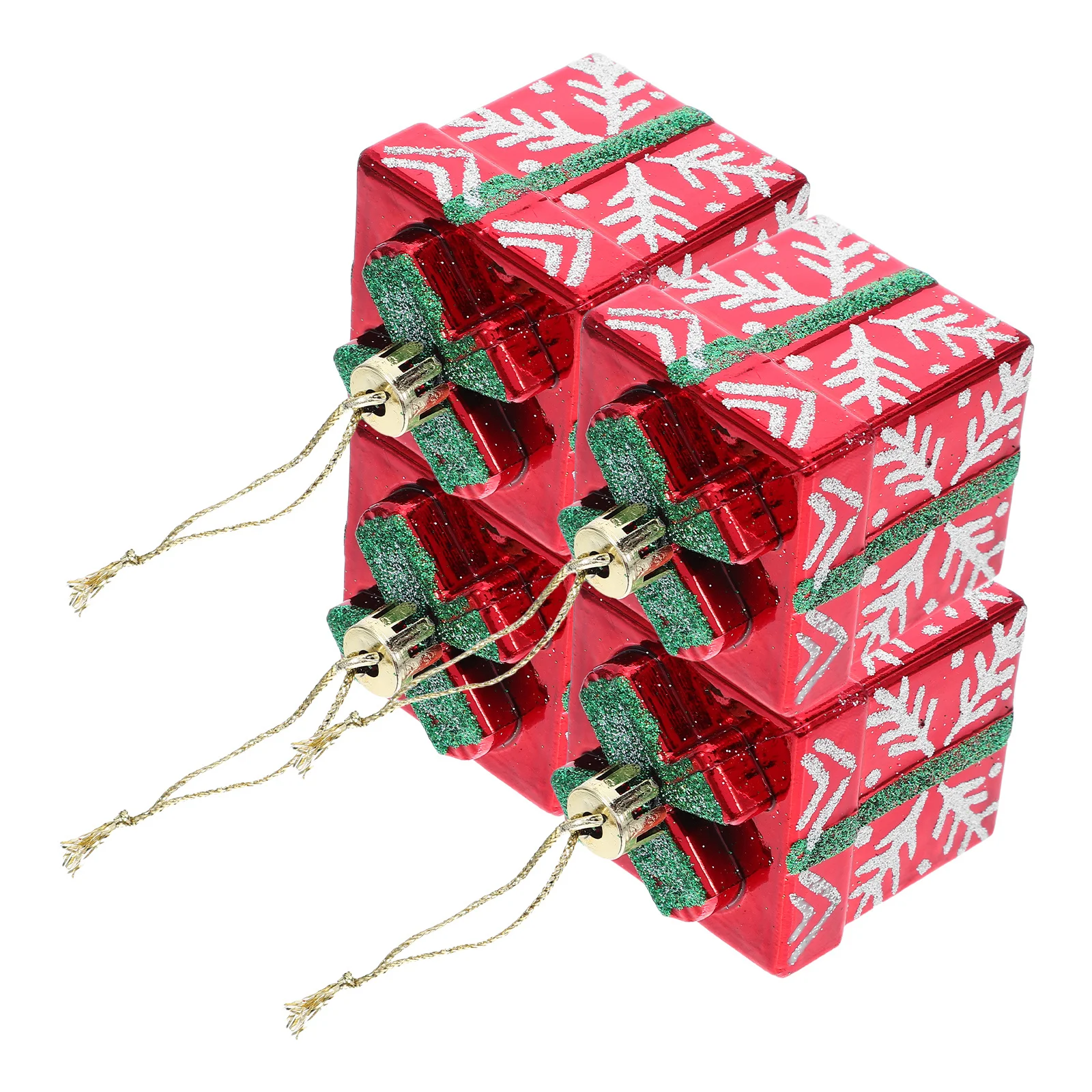 

4pcs Christmas Decoration Gift Box Red Snowflake Print Lightweight Plastic Hanging Ornaments For Xmas Tree Party Winter Holiday