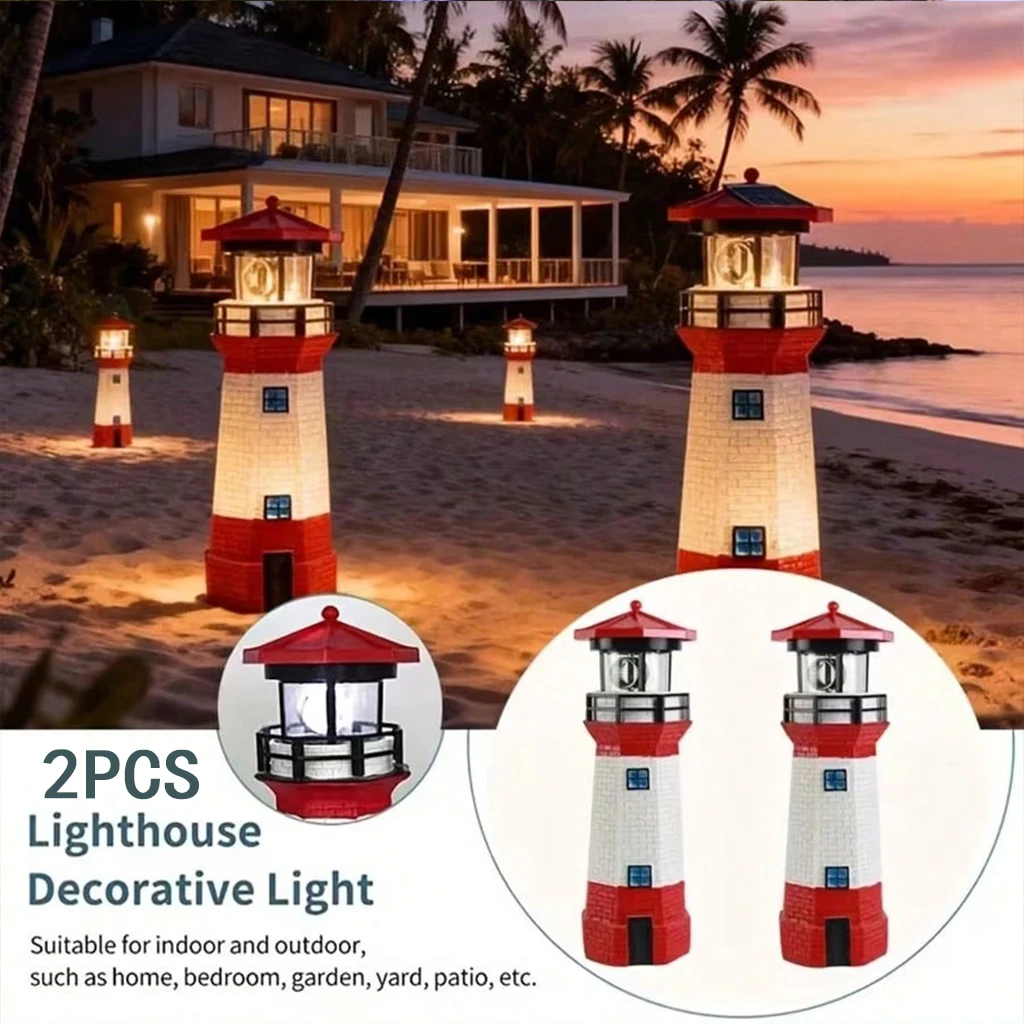 1/2 pcs Solar Lighthouse Light Outdoor Garden Decoration Waterproof LED Lawn Lamp Auto On/Off Red White Nautical Style for Patio Yard Pathway Landscape Ornament