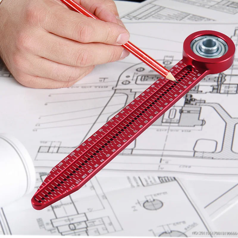 Portable Plastic Circular Drafting Compass Ruler, Precision Measuring Scribing Tool for Woodworking DIY Layout Marking Projects