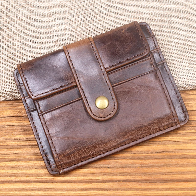 2024 Genuine Leather Wallet For Men Male Vintage Short Small Slim Men's Purse ID Credit Card Holder With Coin Pocket Money Bag