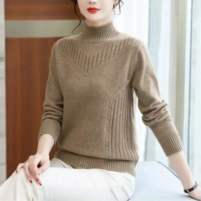 

Осенне-зимний однотонный свитер, женский пуловер, свободный свитер средней высоты, топ