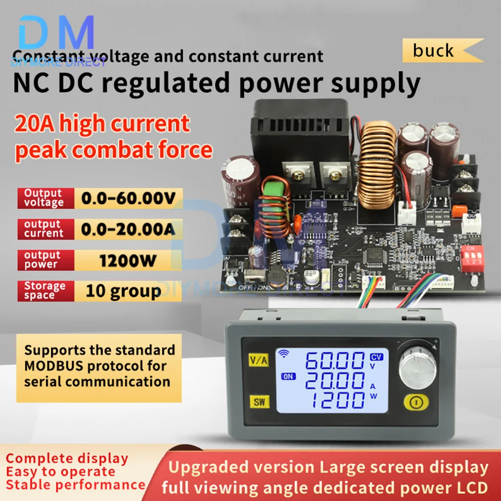 XY6020L CNC 가변 DC 안정화 전압 전원 공급 장치, 정전압 및 정전류 스텝 다운 모듈, 20A, 1200W