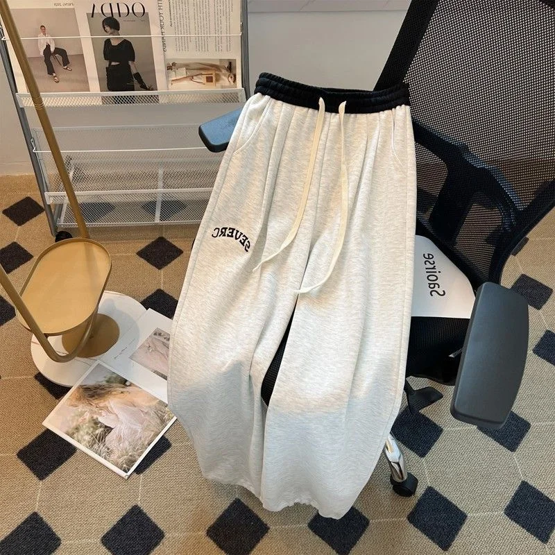 

plus Size Wide Leg Pants Straight Cut Spor Women's Trousers Color Blo Casual High Waist Long Pants for Heavy Girls