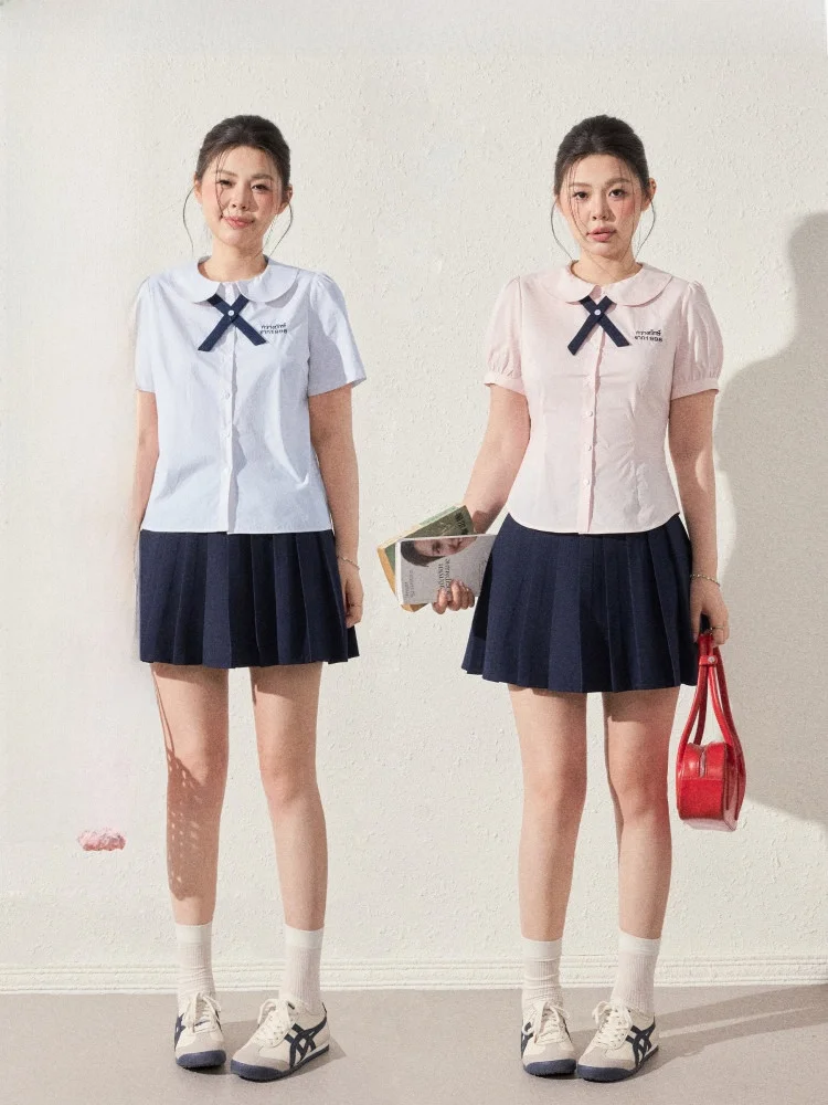 

Sweet Sle plus Size School orm Thai irt Set JuLulu Workop Summer Faion Cotton ort Sve Doll Collar Outfit