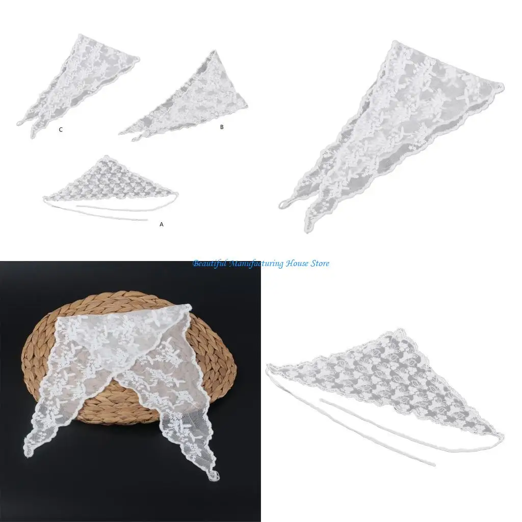 E56A Embroidery Lace Scarf Sweet Girls Headgear Props with Intricated Design for Commuting Evening Event and Celebrations