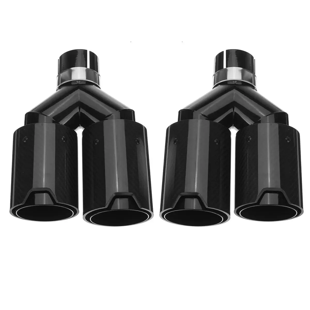 Universal 2pcs Carbon Fiber Muffler Tip Double Outlet Exhaust Pipe Muffler Nozzle Stainless Steel 63mm-89mm/66mm-89mm