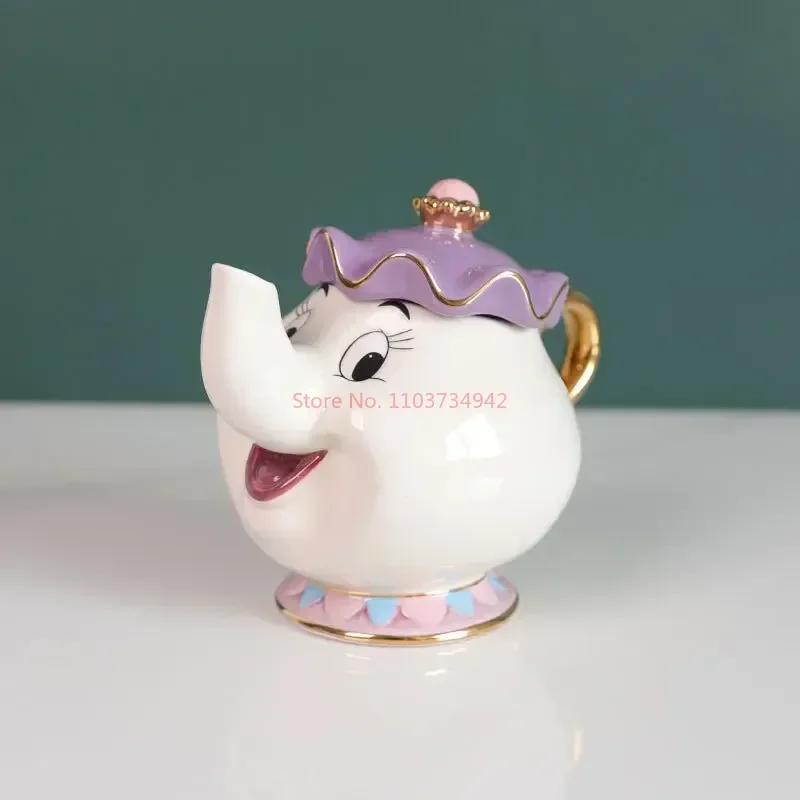 Disney-tetera de dibujos animados de La Bella y la bestia, taza de café, Mrs Potts Chip, juego de té, regalos de Droshipping