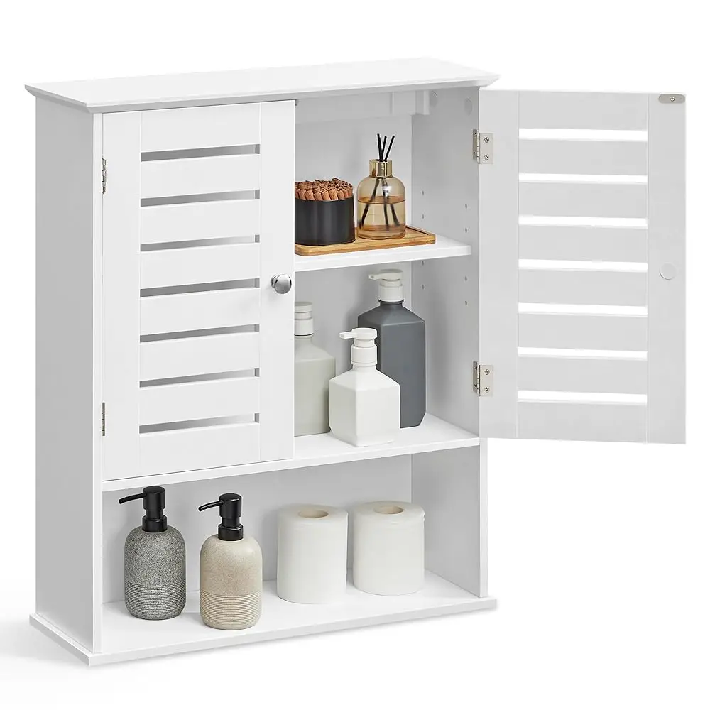 

Bathroom Wall Cabinet, Medicine Cabinet, Wall-Mounted Bathroom Storage Cabinet, With Adjustable Shelf, Double Slat Doors And