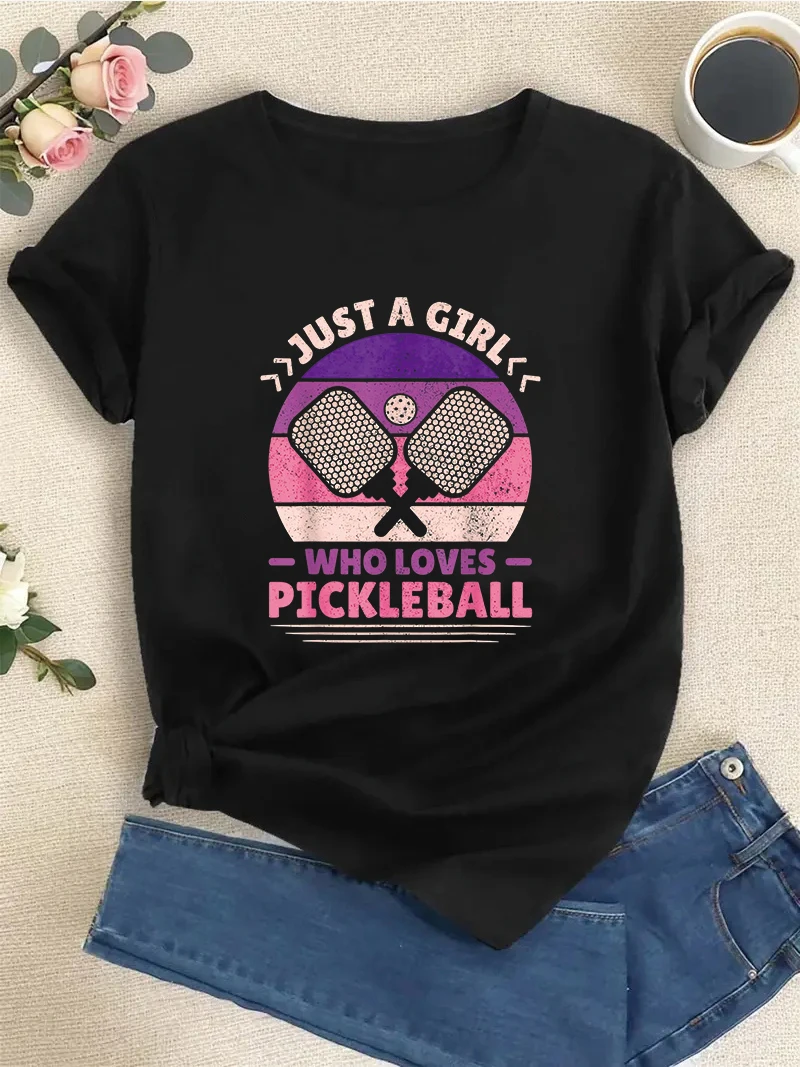 Pickleball Player Pickle Ball Lovers Women Funny Pickleball T-Shirt Gift Tee Short Sleeve Round Neck Top Women's T-shirt