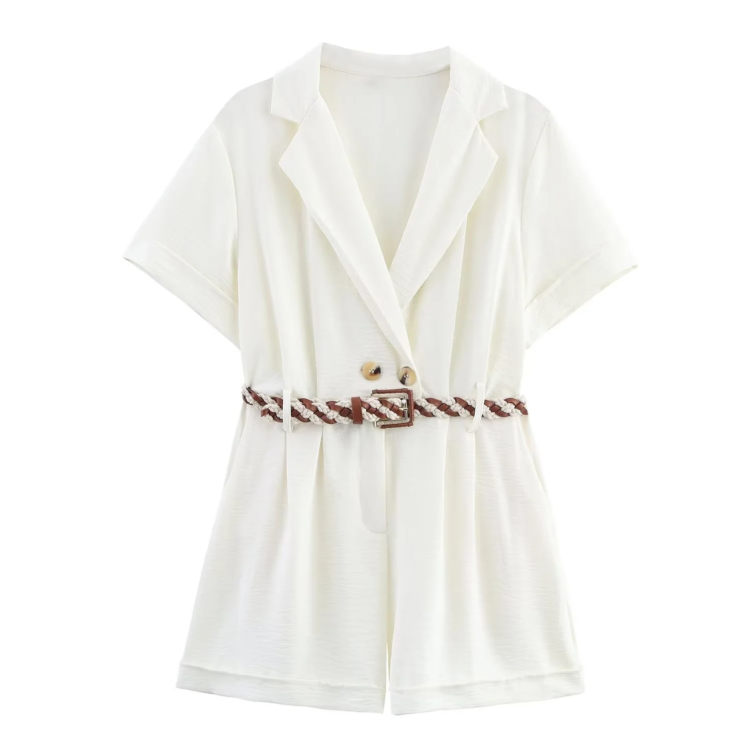 

MYST&ZA2025 new summer women's casual fashion temperament simple braided belt short-sleeved short jumpsuit