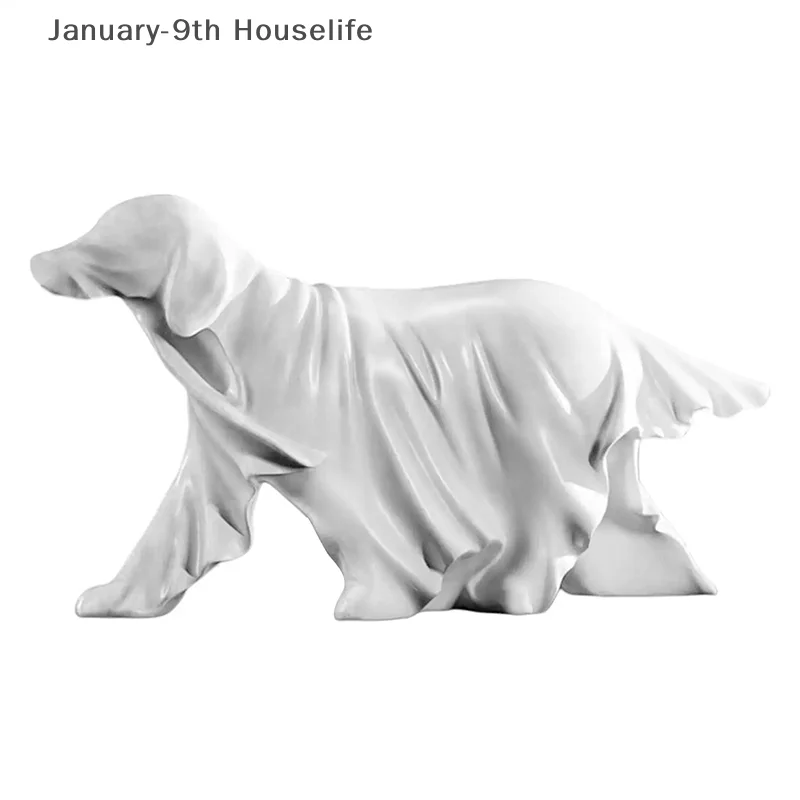 Świecąca Statuetka Psa Ducha Dekoracja Halloweenowa Ozdoby z Żywicy Dekoracja Domu na Imprezę Świąteczną