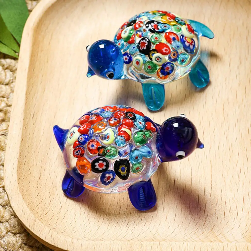 Colorful Mini Glass Sea Turtle Figurines Handicraft Sea Turtle Sea Animal Collectibles Tiny Turtle Glass Home Decor Ornaments
