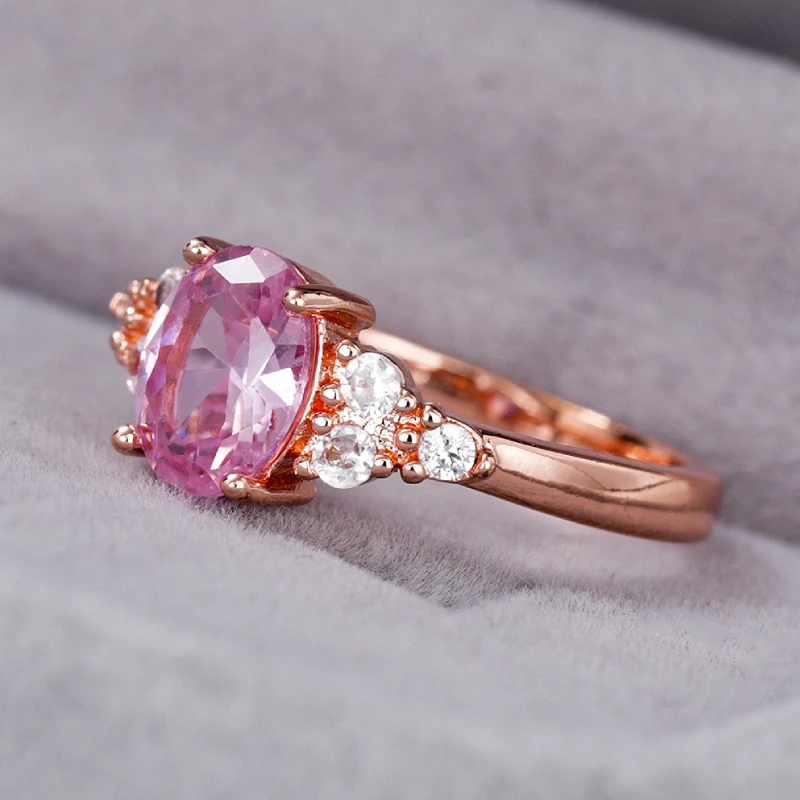 Huitan Trendy Women Ring Rose Gold color Solitaire Oval Cubic Zircon Special Wedding Ring For Women Wholesale New Arrival