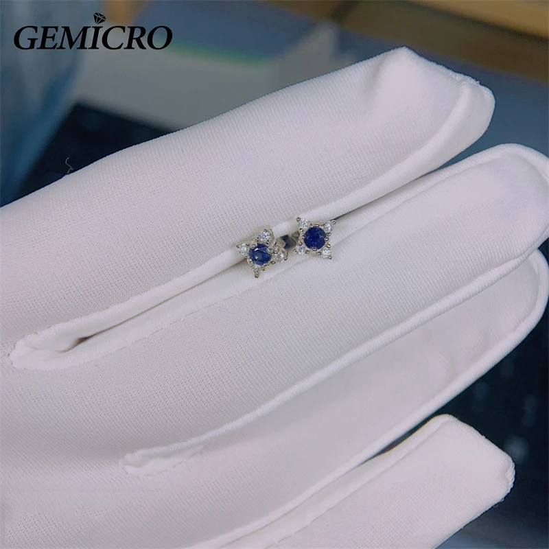 Gemicro 925 Sterling Silver Jewelry with 3mm Natural Sapphire Stone Earring Studs for Party Gift, Women Romatic and Cute Style