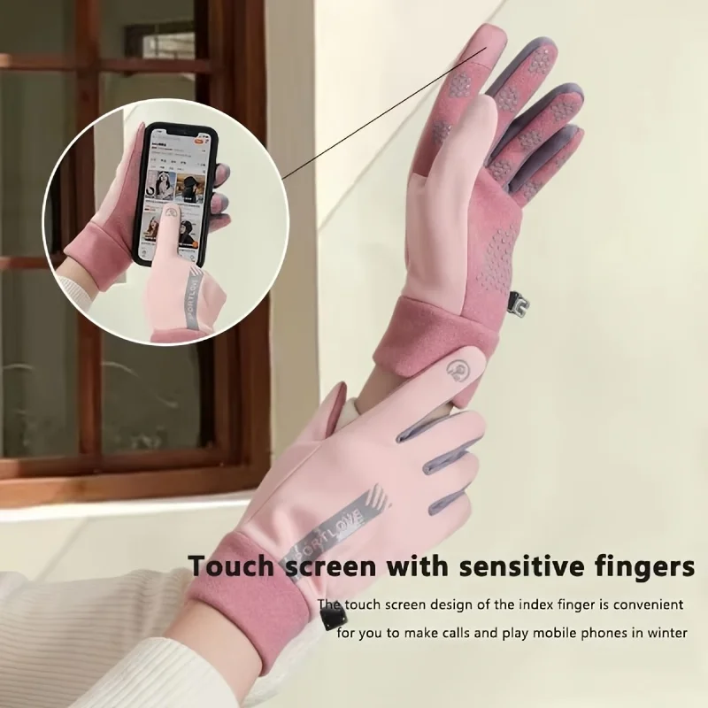 1 Pair of Gray/Pink Unisex Winter Warm Gloves, Smartphone-Compatible—Suitable for Cold Weather, Touchscreen Control, Unisex, Suitable for Outdoor Activities—Christmas Gift (Warmth/Hand Protection), Random Style