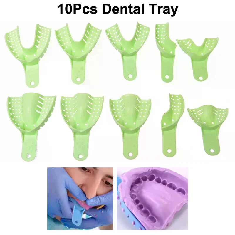 

10Pcs Dental Impression Tray Impression Mesh Plastic Materials Dental Impression Trays Full-Size Green Blue Lab Tools