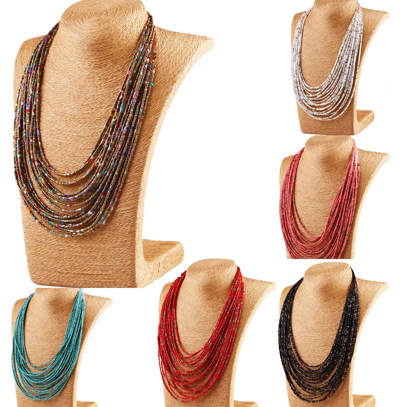 Multicolor Bohemia Necklace Set Fashion Multi-layer Seed Beaded Vintage Long Necklaces For Women Long Pendants Wedding Jewelry