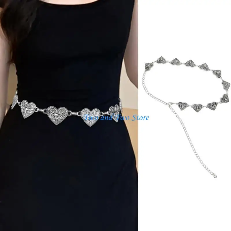 HX6F أنيقة حزام على شكل سلسلة معدنية القلب قلادة الخصر حزام على شكل سلسلة فستان الزخرفية سلسلة حفلة الخصر الديكورات مجوهرات
