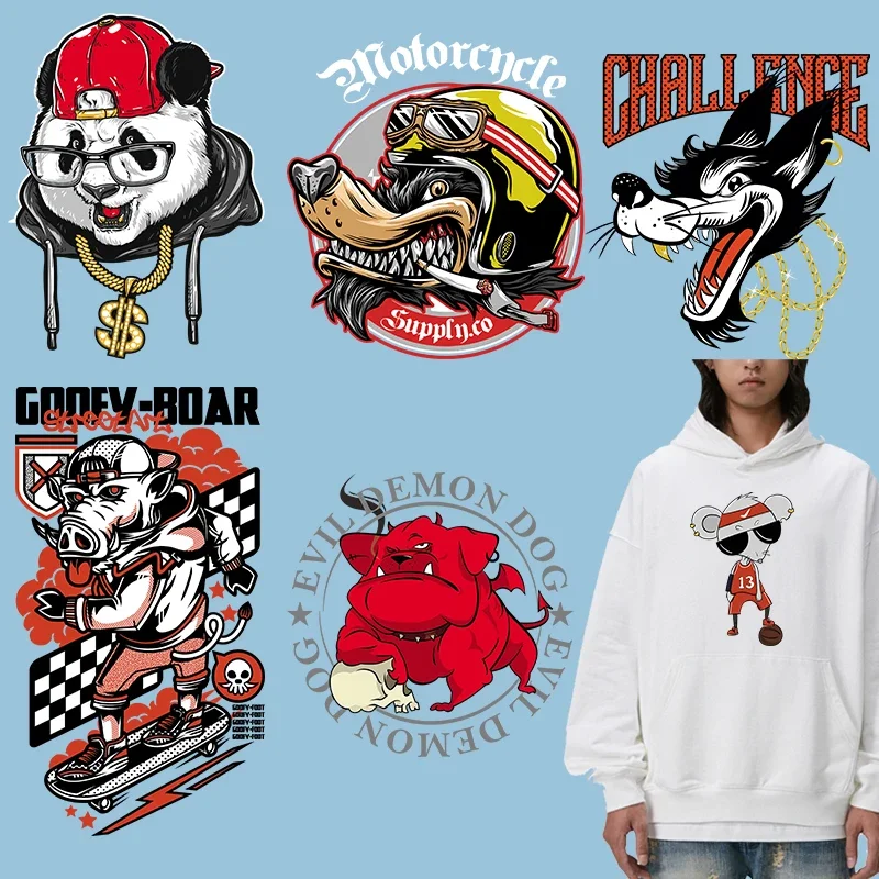 Iron on Transfer Popular animal hip-hop design Heat-sensitive Patches Application Stripes on Clothes ironing