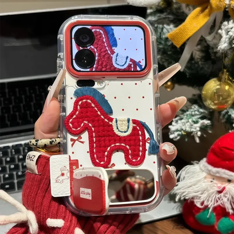 

New year phone case for iPhone 17 16 Pro max 14 15 12 13 12 11 Pro Max horse Cases with Mirrow stand Transparent Soft Cover