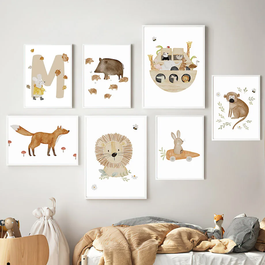 Boho Lion Fox Rabbit Monkey Sailing Voyage Wall Art Canvas Painting Nordic Posters And Prints Wall Pictures Baby Kids Room Decor