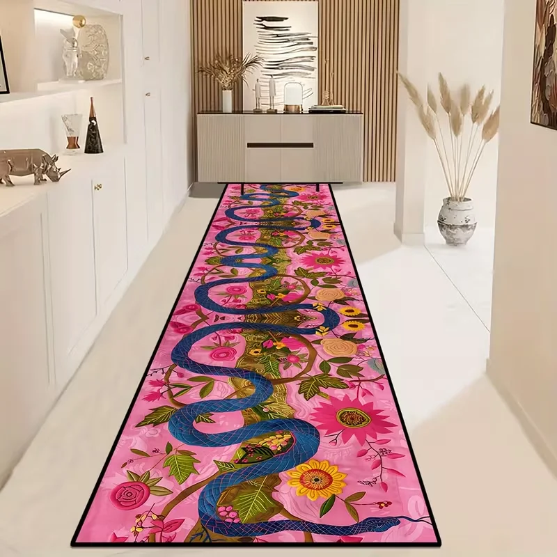 Blaues Schlangenmuster Kaffeehaus Weicher Komfortabler Bodenteppich Kunstvoller Rosa Wohnzimmer-Modedekor Langer Teppich Balkon-Laufsteg-Teppich
