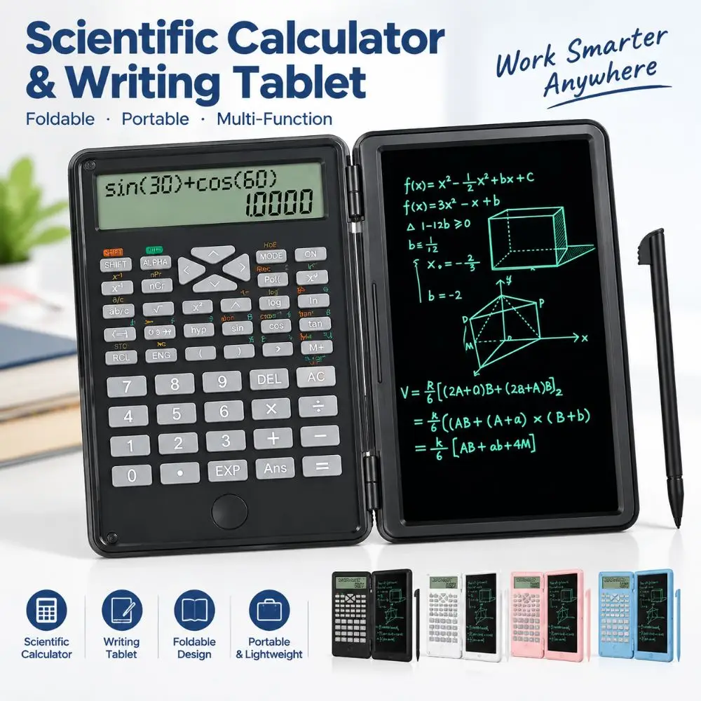 12 Digit Scientific Calculators Foldable LCD Notepad Function Calculator Writing Pad Multifunctional Math Calculator