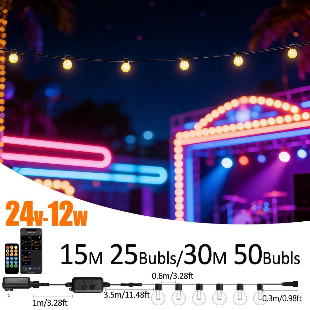 

Светодиодная гирлянда G40 с пультом ДУ, диммируемые лампы, IP65, водонепроницаемая, энергосберегающая, для наружного освещения сада, вечеринок, бистро