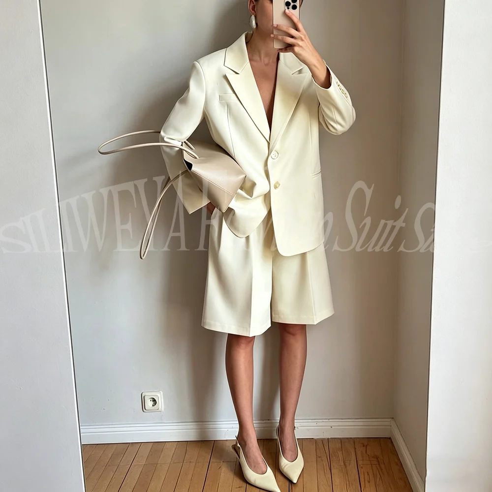 Elegant Oversized Blazer Mid Length Shorts 2 Piece Set For Women Fashion Trousers Summer New Female Suit Conjuntos Femininos