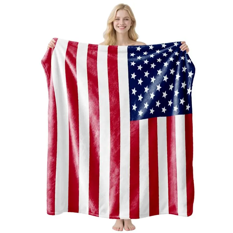 VIKAMA American US Flag Throw Blanket Stars and Stripes Pattern Flannel Blanket Cozy Sofa Bed Cover USA Home Decor