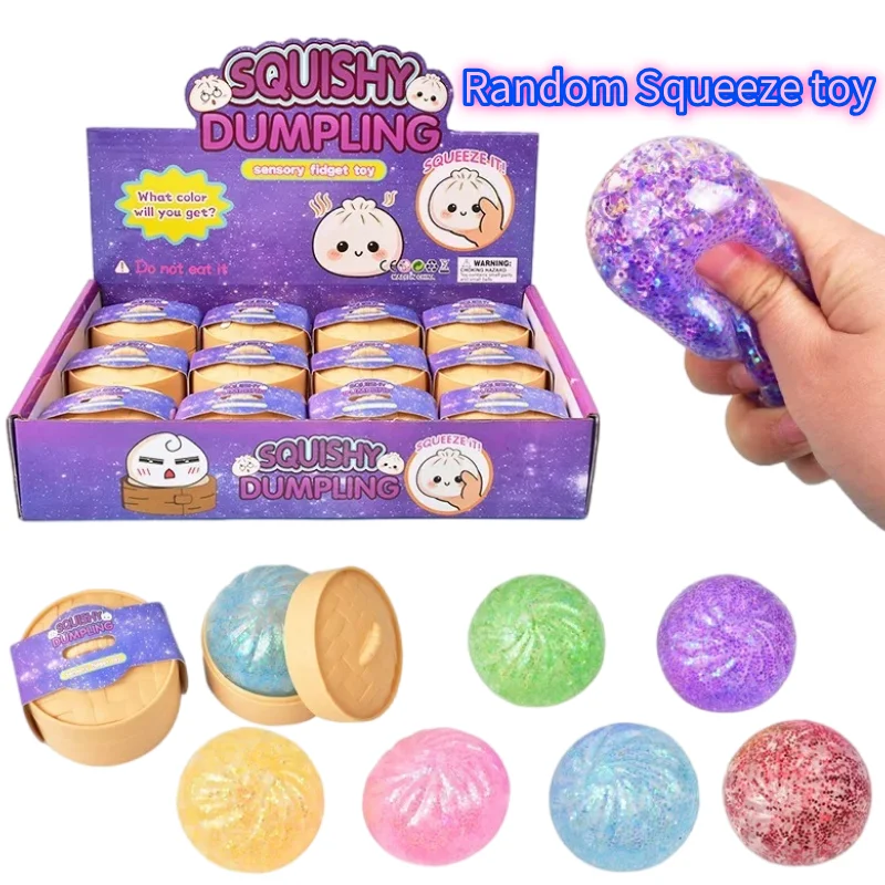 Mini Glitter Dumpling Squishy with Box Dumplings Sensory Squeeze Toy for Stress Relief Random Color