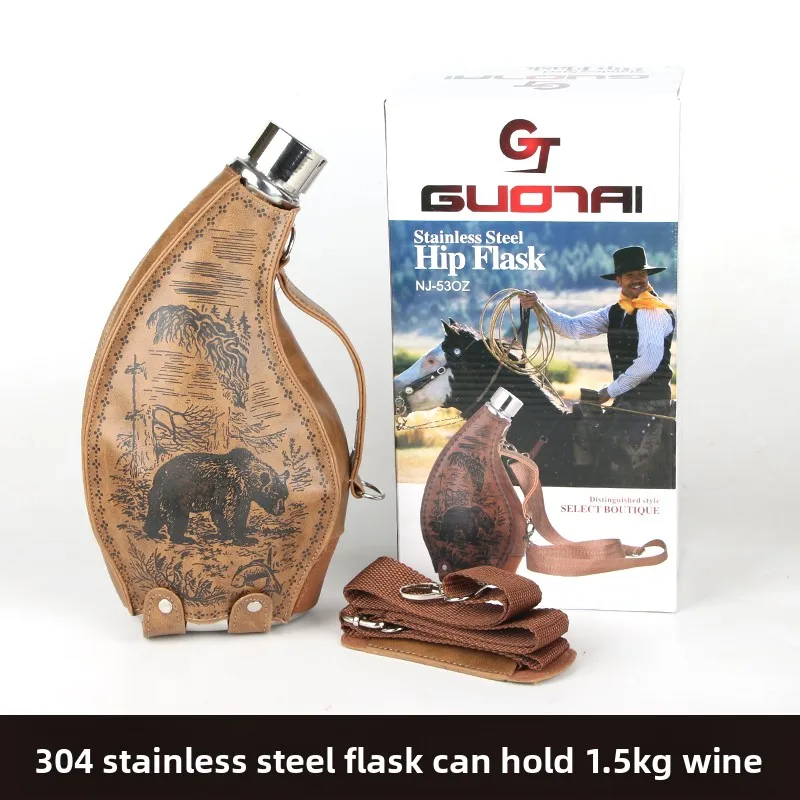 إبريق نبيذ عسكري معدني روسي 1.5 كجم سميك 304 من الفولاذ المقاوم للصدأ محمول في الهواء الطلق زجاجة نبيذ صغيرة أصلية