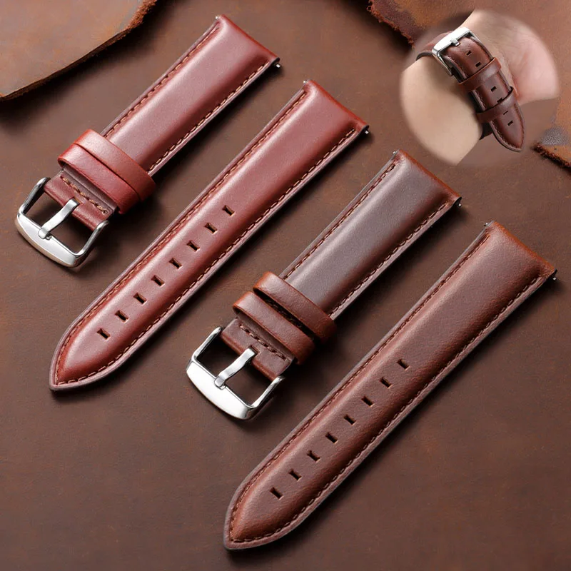 Quick Release Leather Watch Band 12mm 13mm 14mm 17mm 18mm 19mm 20mm 22mm Soft Calfskin Strap Business Vintage Cowhide Bracelet