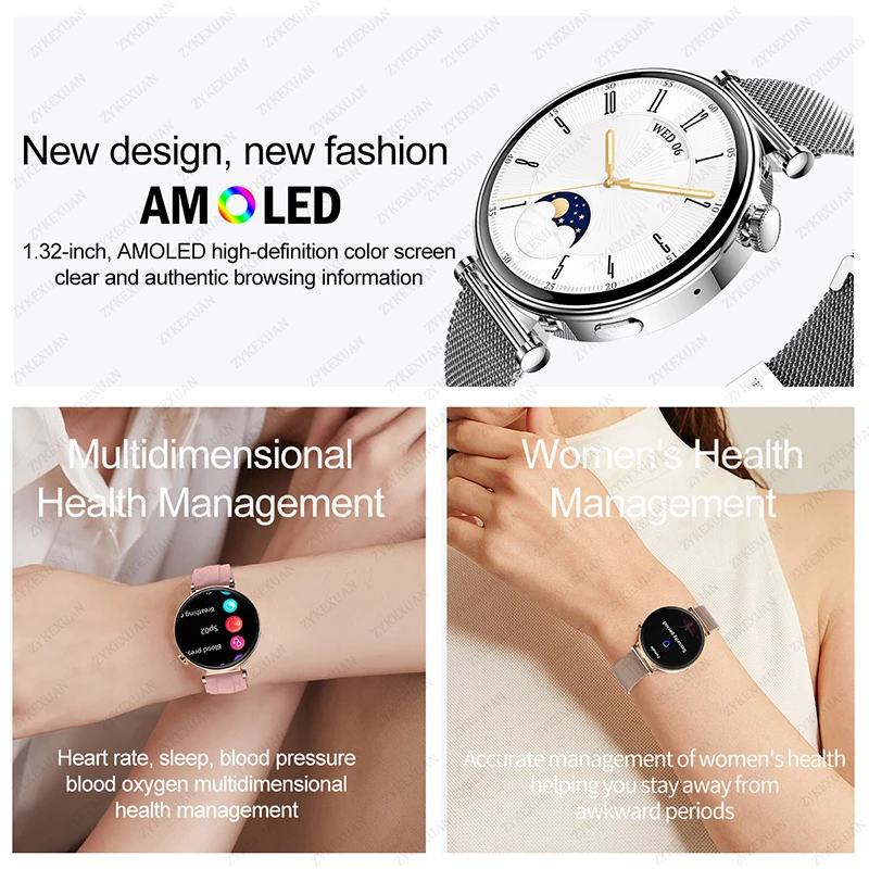 Dla Huawei GT4Mini NFC Smart Watch Women 1.32 cala AMOLED Screen Heart Rate Bluetooth Call Lady Waterproof Smartwatch 2024 Nowość